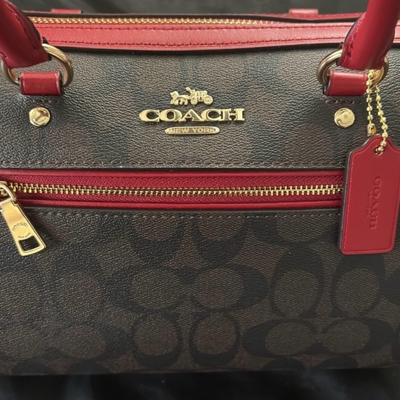 Coach Rowan Satchel in Signature Canvas (Brown and Red) - Picture 2 of 6